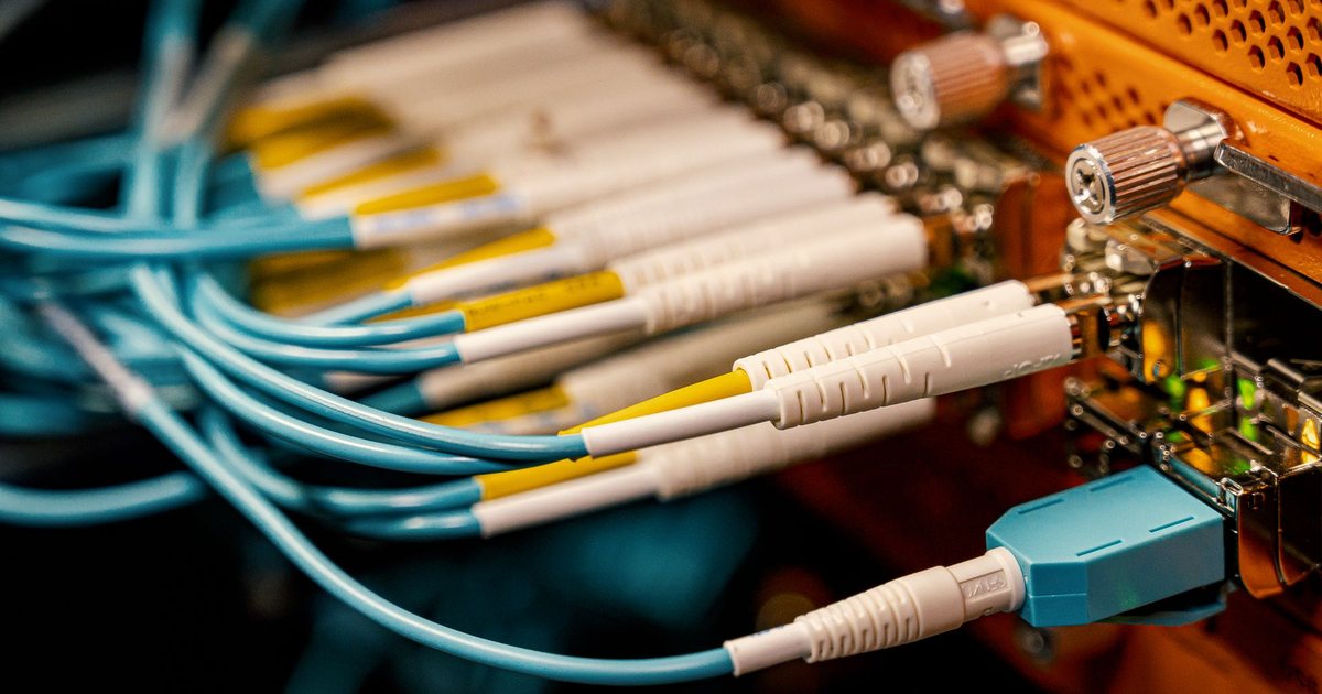 Primer plano de cables de red conectados a un panel de conmutación