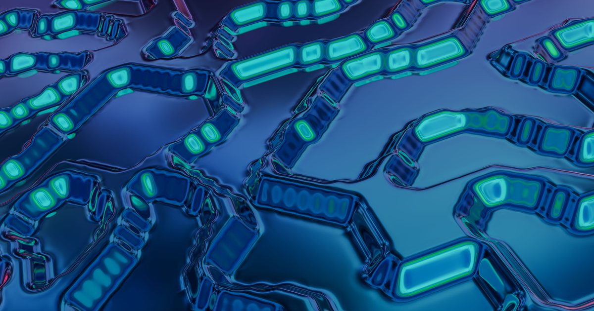 Patrón abstracto de formas tecnológicas iluminadas en tonos azules y turquesas